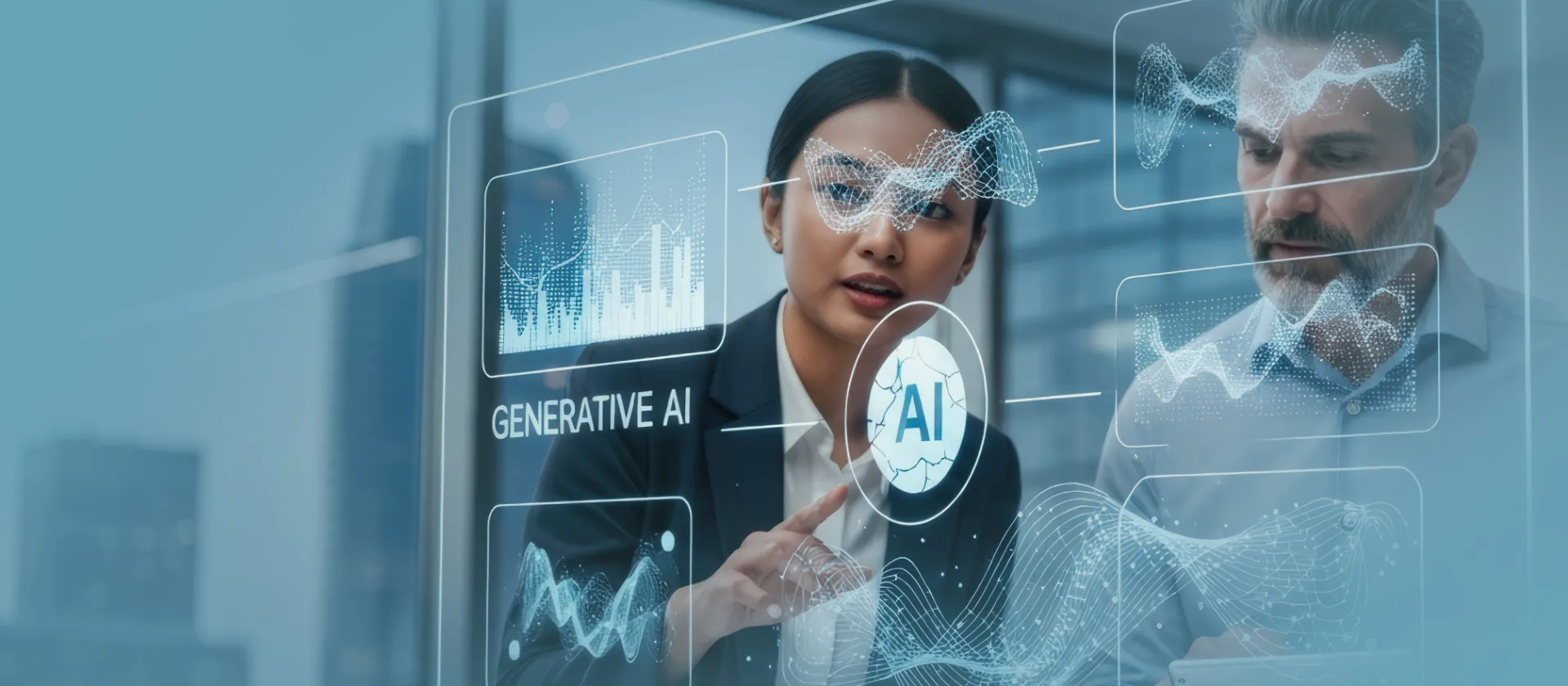 EnergIQ Frau Mann vor AI Overlay # blau