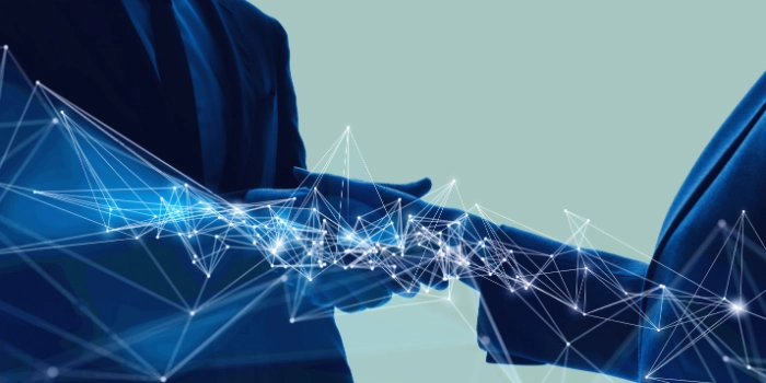 Handshake mit digitalen Linien
