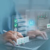 AI Overlay mit Händen # blau